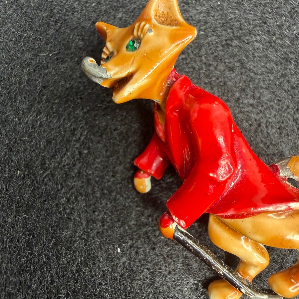 VTG JJ Jonette Fox Enamel Brooch Red Green Rhinestone Eyes Pin Anthropomorphic - Picture 5 of 8